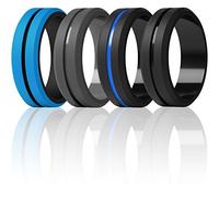 ThunderFit Silicone Wedding Rings for Men,7 Rings,4 Rings,1 Ring Brushed Top Middle Engraved Line Rubber Engagement Bands,8.2mm Width 2.5mm Thickness, 12.5,13 (22.33mm), Silicone, No Gemstone