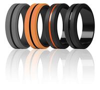 ThunderFit Silicone Wedding Rings for Men,7 Rings,4 Rings,1 Ring Brushed Top Middle Engraved Line Rubber Engagement Bands,8.2mm Width 2.5mm Thickness, 10.5,11 (20.60mm), Silicone, No Gemstone