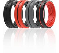 ThunderFit Silicone Wedding Rings for Men, Bevelled Breathable 2 Layers Midline 8.2mm Wide 2.5mm Thick - 1/2/3/4/5/6/7 Variety Multipack