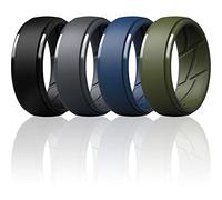 ThunderFit Silicone Wedding Rings for Men Breathable Airflow Inner Grooves - 7 Rings / 4 Rings / 1 Ring - Step Edge Breathable Edition Rubber Engagement Bands 10mm Wide - 2.5mm Thick, 9.5 - 10