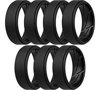 ThunderFit Silicone Wedding Rings for Men Breathable Airflow Inner Grooves,Step Edge Sl esign Breathable Rubber Engagement Bands,8mm wide,2mm Thick, 15.5,16 (23.47mm), Silicone, No Gemstone