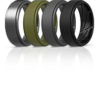 ThunderFit Silicone Wedding Rings for Men Breathable Airflow Inner Grooves, Step Edge Sleek Design Rubber Engagement Bands 8mm Wide 2mm Thick, Variety Multipack 4-7, 7.5 - 8 (18.2mm), Silicone, No