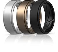 ThunderFit Silicone Wedding Rings for Men Breathable Airflow Inner Grooves, Step Edge Sleek Design Rubber Engagement Bands 8mm Wide 2mm Thick, Variety Multipack 4-7, 7.5 - 8 (18.2mm), Silicone, No