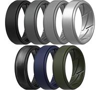 ThunderFit Silicone Wedding Rings for Men Breathable Airflow Inner Grooves, Step Edge Sleek Design Rubber Engagement Bands 8mm Wide 2mm Thick, Variety Multipack 4-7, 13.5 - 14 (22.69mm), Silicone, No