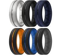 ThunderFit Silicone Wedding Rings for Men, Breathable Brushed Top Middle Engraved Line Rubber Engagement Bands 8.2mm Wide 2.5mm Thick - 1/4/6/7 Variety Multipack, 14.5 - 15 (23.06mm), Silicone, No