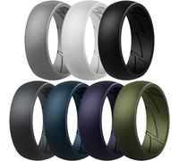 ThunderFit Silicone Wedding Rings for Men, Breathable Edition Rubber Engagement Bands Airflow Inner Grooves 8.5mm Wide 2.5mm Thick - 1/2/3/4/5/6/7 Variety Multipack, 8.5 - 9 (18.9mm), Silicone, No