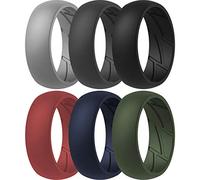 ThunderFit Silicone Wedding Rings for Men, Breathable Edition Rubber Engagement Bands Airflow Inner Grooves 8.5mm Wide 2.5mm Thick - 1/2/3/4/5/6/7 Variety Multipack, 7.5 - 8 (18.2mm), Silicone, No