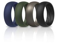 ThunderFit Silicone Wedding Rings for Men, Breathable Edition Rubber Engagement Bands Airflow Inner Grooves 8.5mm Wide 2.5mm Thick - 1/2/3/4/5/6/7 Variety Multipack, 9.5 - 10 (19.8mm), Silicone, No