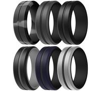 ThunderFit Silicone Wedding Rings for Men, Brushed Top Middle Engraved Line Rubber Engagement Bands 8.2mm Wide 2.5mm Thick - 1/4/6/7 Variety Multipack, 5.5-6 (16.50mm), Silicone, No Gemstone