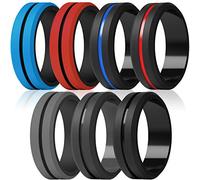 ThunderFit Silicone Wedding Rings for Men, Brushed Top Middle Engraved Line Rubber Engagement Bands 8.2mm Wide 2.5mm Thick - 1/4/6/7 Variety Multipack, 9.5 - 10 (19.80mm), Silicone, No Gemstone
