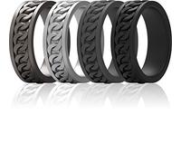 ThunderFit Silicone Wedding Rings for Men, Chain Design Rubber Engagement Bands 7mm Wide 2mm Thick - 1/4/7 Variety Multipack, 7.5 - 8 (18.2mm), Silicone, No Gemstone