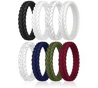 ThunderFit Silicone Wedding Rings for Women, Braided Pattern Engagement Bands 4.6mm Wide 2.2mm Thick - 1/8/9 Variety Multipack, 6.5 - 7 (17.35mm), Silicone, No Gemstone