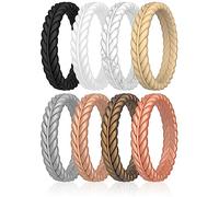 ThunderFit Silicone Wedding Rings for Women, Braided Pattern Engagement Bands 4.6mm Wide 2.2mm Thick - 1/8/9 Variety Multipack, 4.5 - 5 (15.70mm), Silicone, No Gemstone