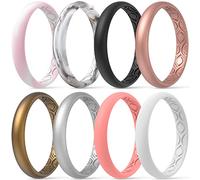 ThunderFit Silicone Wedding Rings for Women, Breathable Air Grooves Engagement Bands 3mm Wide 1.5mm Thick - 1/4/8/12 Variety Multipack, 8.5 - 9 (18.9mm), Silicone, No Gemstone