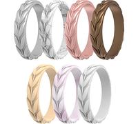 ThunderFit Silicone Wedding Rings for Women, Leaf Design Rubber Engagement Bands 5.2mm Wide 2mm Thick - 1/4/7 Variety Multipack, 9.5 - 10 (19.8mm), Silicone, No Gemstone