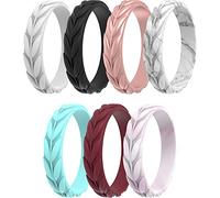 ThunderFit Silicone Wedding Rings for Women, Leaf Design Rubber Engagement Bands 5.2mm Wide 2mm Thick - 1/4/7 Variety Multipack, 5.5 - 6 (16.5mm), Silicone, No Gemstone