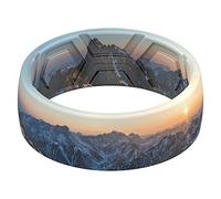 ThunderFit Silicone Wedding Rings Men, 2 Layer Top Printed Design - 8mm Width 2mm Thick, 11 - 11.5 (21.00mm), Silicone, No Gemstone, Mountains