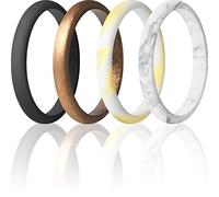 ThunderFit Stackable Silicone Wedding Rings for Women, Thin Rubber Engagement Bands 2.5mm Wide 1.8mm Thick - 1/2/3/4/5/7 Variety Multipack, 9.5 - 10 (19.80mm), Silicone,Gold,Bronze