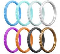 ThunderFit Thin and Stackable Silicone Rings for Women, Rubber Wedding Bands for Women Engagement Diamond Pattern 2.5mm Wide 2mm Thick - Variety Multipack 1-16, 6.5 - 7 (17.35mm), Silicone, No