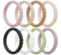 ThunderFit Thin Braided Silicone Wedding Bands for Women, Rubber Engagement Rings 3.5mm Wide 2mm Thick - 1/4/8/10/12/16 Variety Multipack, 10.5 - 11 (20.6mm), Silicone, No Gemstone