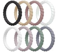 ThunderFit Thin Braided Silicone Wedding Bands for Women, Rubber Engagement Rings 3.5mm Wide 2mm Thick - 1/4/8/10/12/16 Variety Multipack, 10.5 - 11 (20.6mm), Silicone, No Gemstone