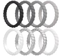 ThunderFit Thin Braided Silicone Wedding Bands for Women, Rubber Engagement Rings 3.5mm Wide 2mm Thick - 1/4/8/10/12/16 Variety Multipack, 9.5 - 10 (19.8mm), Silicone, No Gemstone
