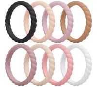 ThunderFit Thin Braided Silicone Wedding Bands for Women, Rubber Engagement Rings 3.5mm Wide 2mm Thick - 1/4/8/10/12/16 Variety Multipack, 10.5 - 11 (20.6mm), Silicone, No Gemstone