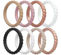 ThunderFit Thin Braided Silicone Wedding Bands for Women, Rubber Engagement Rings 3.5mm Wide 2mm Thick - 1/4/8/10/12/16 Variety Multipack, 10.5 - 11 (20.6mm), Silicone, No Gemstone