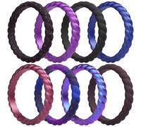 ThunderFit Thin Braided Silicone Wedding Bands for Women, Rubber Engagement Rings 3.5mm Wide 2mm Thick - 1/4/8/10/12/16 Variety Multipack, 4.5 - 5 (15.7mm), Silicone, No Gemstone