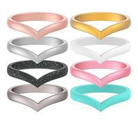 ThunderFit Thin Heart Shaped Silicone Wedding Rings for Women, Stackable Rubber Engagement Bands 2.7mm Wide 2mm Thick - 1/4/8 Variety Multipack, 6.5 - 7 (17.35mm), Silicone, No Gemstone