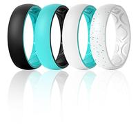 ThunderFit Wedding Bands for Women, Breathable 2 Layer - 5.5mm Wide - 1.5mm Thick (Teal-Black, Black-Teal, White-Teal, Light Teal Glitter-White - Size 5.5-6 (16.5mm))