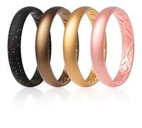 ThunderFit Women Breathable Eternity Pattern Silicone Wedding Ring Wedding Bands Anniversary Rings 4mm Width,1.5mm Thickness,12 rings,8 Rings,4 Rings,1 Ring, 7.5,8 (18.2mm), Silicone,Gold,Bronze,Rose