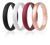 ThunderFit Women Breathable Eternity Pattern Silicone Wedding Ring Wedding Bands Anniversary Rings 4mm Width,1.5mm Thickness,12 rings,8 Rings,4 Rings,1 Ring, 7.5,8 (18.2mm), Silicone,Gold,Rose