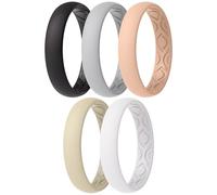 ThunderFit Women Breathable Silicone Promise Rings For Her Wedding Bands - 4mm Wide, 1.5mm Thick - 1-12 Variety Multipack, 6.5 - 7 (17.35mm), Silicone, No Gemstone