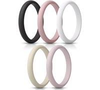 ThunderFit Women’s Silicone Thin and Stackable Bridal Ring Sets, Silicone Wedding Bands, 2.5mm Wide 2mm Thick, Variety Multipack 1-12, 3.5 - 4 (14.9mm), Silicone, No Gemstone