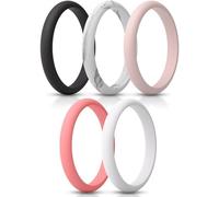 ThunderFit Women’s Silicone Thin and Stackable Bridal Ring Sets, Silicone Wedding Bands, 2.5mm Wide 2mm Thick, Variety Multipack 1-12, 3.5 - 4 (14.9mm), Silicone, No Gemstone