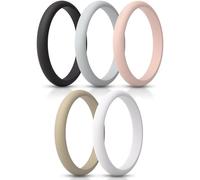 ThunderFit Women’s Silicone Thin and Stackable Bridal Ring Sets, Silicone Wedding Bands, 2.5mm Wide 2mm Thick, Variety Multipack 1-10, 4.5 - 5 (15.7mm), Silicone, No Gemstone