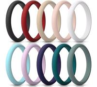 ThunderFit Women’s Silicone Thin and Stackable Bridal Ring Sets, Silicone Wedding Bands, 2.5mm Wide 2mm Thick, Variety Multipack 1-10, 4.5 - 5 (15.7mm), Silicone, No Gemstone