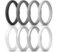 ThunderFit Women’s Silicone Thin and Stackable Bridal Ring Sets, Silicone Wedding Bands, 2.5mm Wide 2mm Thick, Variety Multipack 1-12, 3.5 - 4 (14.9mm), Silicone, No Gemstone