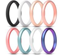 ThunderFit Women’s Silicone Thin and Stackable Bridal Ring Sets, Silicone Wedding Bands, 2.5mm Wide 2mm Thick, Variety Multipack 1-12, 3.5 - 4 (14.9mm), Silicone, No Gemstone