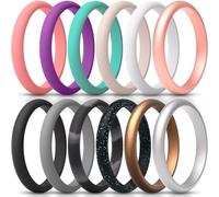 ThunderFit Women’s Silicone Thin and Stackable Bridal Ring Sets, Silicone Wedding Bands, 2.5mm Wide 2mm Thick, Variety Multipack 1-12, 3.5 - 4 (14.9mm), Silicone, No Gemstone