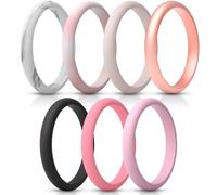 ThunderFit Women’s Silicone Thin and Stackable Bridal Ring Sets, Silicone Wedding Bands, 2.5mm Wide 2mm Thick, Variety Multipack 1-10, 3.5 - 4 (14.9mm), Silicone, No Gemstone