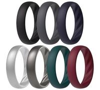 ThunderFit Women’s Silicone Wedding Rings - 5.5mm Wide, 2mm Thick Bridal Set of 7, Rubber Engagement Bands, 6.5 - 7 (17.35mm), Silicone, No Gemstone
