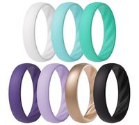 ThunderFit Women’s Silicone Wedding Rings - 5.5mm Wide, 2mm Thick Bridal Set of 7, Rubber Engagement Bands, 4.5 - 5 (15.70mm), Silicone, No Gemstone