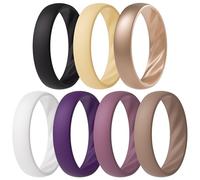 ThunderFit Women’s Silicone Wedding Rings - 5.5mm Wide, 2mm Thick Bridal Set of 7, Rubber Engagement Bands, 11.5 - 12 (21.30mm), Silicone, No Gemstone
