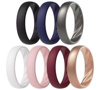 ThunderFit Women’s Silicone Wedding Rings - 5.5mm Wide, 2mm Thick Bridal Set of 7, Rubber Engagement Bands, 9.5 - 10 (19.80mm), Silicone, No Gemstone