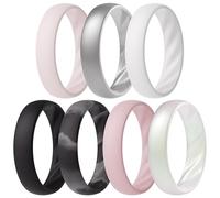 ThunderFit Women’s Silicone Wedding Rings - 5.5mm Wide, 2mm Thick Bridal Set of 7, Rubber Engagement Bands, 4.5 - 5 (15.70mm), Silicone, No Gemstone