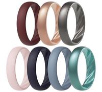 ThunderFit Women’s Silicone Wedding Rings - 5.5mm Wide, 2mm Thick Bridal Set of 7, Rubber Engagement Bands, 4.5 - 5 (15.70mm), Silicone, No Gemstone