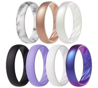 ThunderFit Women’s Silicone Wedding Rings - 5.5mm Wide, 2mm Thick Bridal Set of 7, Rubber Engagement Bands, 6.5 - 7 (17.35mm), Silicone, No Gemstone
