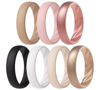 ThunderFit Women’s Silicone Wedding Rings - 5.5mm Wide, 2mm Thick Bridal Set of 7, Rubber Engagement Bands, 4.5 - 5 (15.70mm), Silicone, No Gemstone